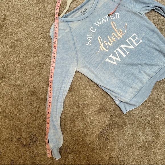 Miken Flow Save water drink wine long sleeve super soft blue top size XS - Picture 8 of 8